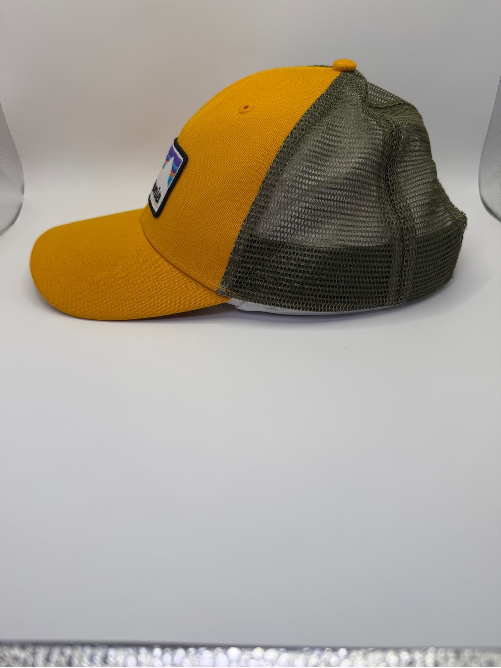Patagonia P-6 Logo Trucker Hat in Yellow and Olive Green - Picture 3 of 10